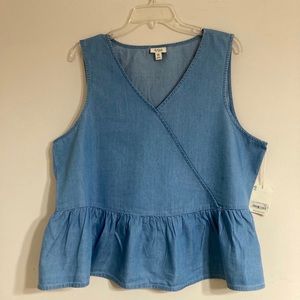 Denim V Neck Sleeveless Blouse